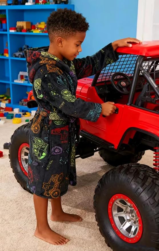 Boys Girls Robe Kids Flannel Hooded Bathrobe Sleepwear Pajamas Toddler Soft Plush Robes for Girls 2-16 Years