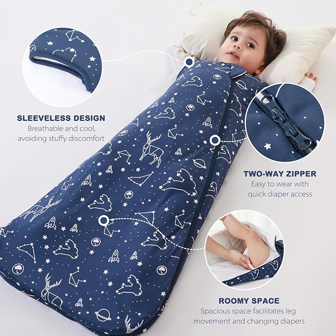 Mosebears Unisex Rayon Made from Bamboo Sleep Sack with 2-Way Zipper,2.5 Tog Baby Winter Sleep Sack(Navy Blue,6-18 Months)