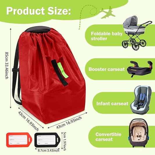 Sublaga Car Seat Bags For Airplane Travel, Durable Carseat Cover For Air Travel Car Seat Travel Bag with Shoulder Straps and 2pcs Luggage Tags For Airplane, Red
