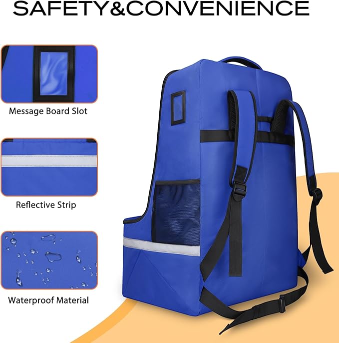 LARIPOP Car Seat Travel Bag for Airplane, Infant Seat Carrier with Shoulder Strap, Padded Backpack with Reflective Stripes, Blue