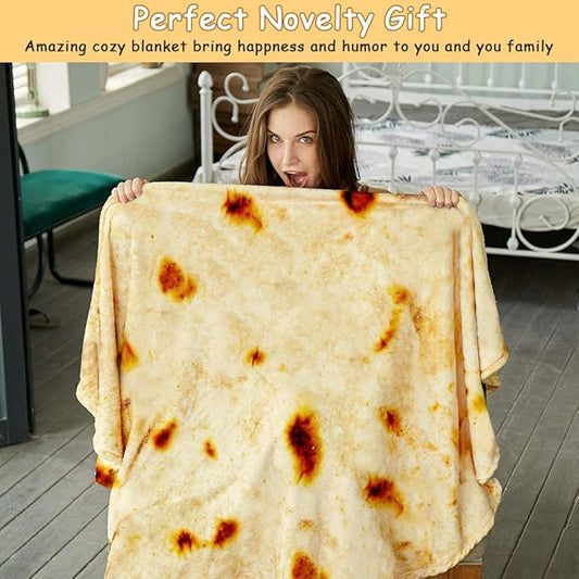 SeaRoomy Burritos Tortilla Throw Blanket, Tortilla Wrap Blanket, Novelty Tortillas Round Blankets Giant Tortillas Round Soft Blankets for Adults and Kids (Yellow, 80 inches)