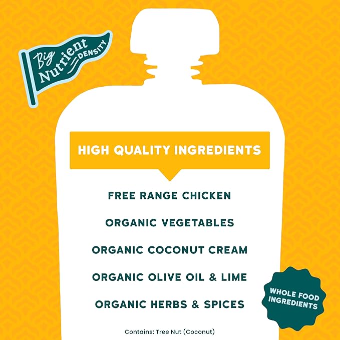 Serenity Kids 6+ Months World Explorers Baby Food Pouches Puree Made With Ethically Sourced Meats & Organic Veggies | 3.5 Ounce BPA-Free Pouch | Chicken Coconut Curry | 1 Count