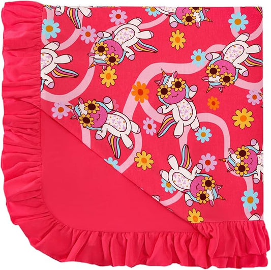 Premium Baby Blankets, Soft Viscose from Bamboo Blanket for Girls, Nursery Crib Bedding Quilt for Newborn and Toddler, Ruffle Blanket Cooling for Hot Sleepers 50''x50'' Pink Unicorn
