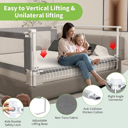 3-Piece Queen Size Bed Rail for Toddlers - Adjustable Baby Bed Rail Guard, Kids Safety Bed Rail for Queen Size Bed (78.7"x78.7"x60"-Grey)