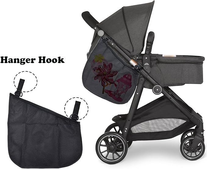 Alovexiong 2 Pack Universal Stroller Organizer Bag, Side Sling Cargo Stroller Net, Non-Slip and Adjustable Straps Storage Mesh Bag for Baby Accessories, Mesh Cargo Net for Stroller Storage - Black