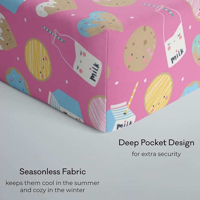 Little Sleepies Baby Crib Sheets, Buttery Soft Viscose from Bamboo Crib Sheets for Boys & Girls, Toddler Bed Sheet, Standard Crib Mattress Sheet, Super Stretchy & Elasticized (Pink Cookies & Milk)