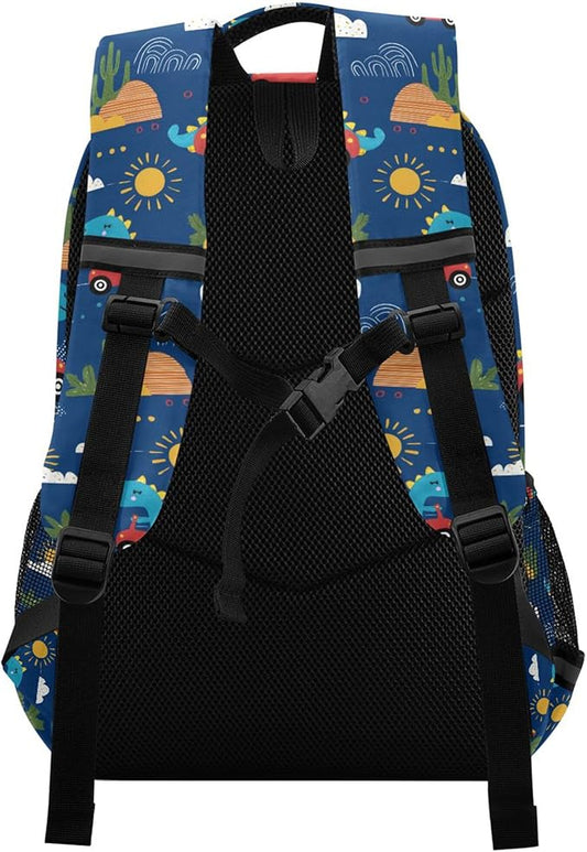 MNSRUU School Backpack with Chest Strap, Dinosaurs Cute Kids Pattern Laptop Backpack, Travel Hiking Backpack for Boys Girls, Rucksack, Knapsack