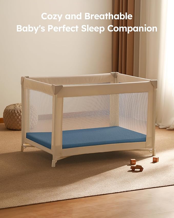 Muslin Pack and Play Sheets Fitted, 100% Cotton Mini Crib Sheets 2 Pack for Pack N Play Mattress, Stretchy Playard Sheet, Soft and Breathable Gradient Blue