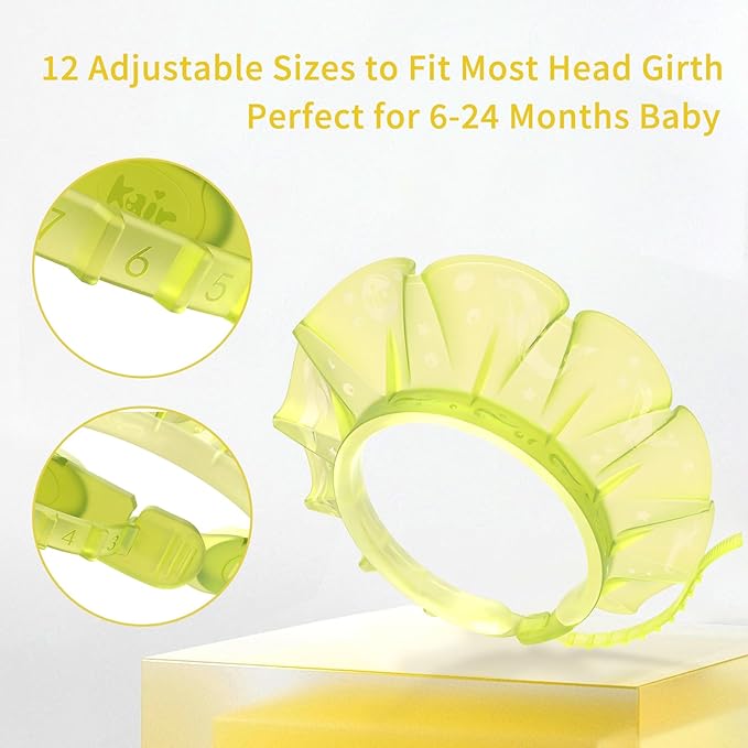 kair Baby Kids Shower Cap Soft Adjustable Silicone Toddler Bath Visor Children Hair Washing Hat Keep Kids Shield Water Out of Eyes & Ears (Yellow, Head Size 12.5"-19" Less Than 24 Months)