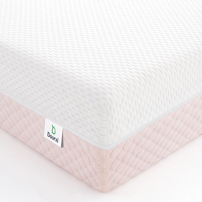 Crib Mattress, Dual Sided Comfort Memory Foam Toddler Bed Mattress, Triple-Layer Breathable Premium Baby Mattress for Infant and Toddler w/Removable Outer Cover - White&Pink