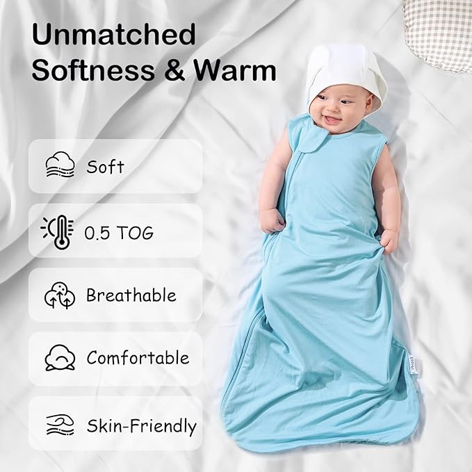 Supersoft Rayon Made from Bamboo Sleep Sack 24-36 Months 0.5 Tog Lightweight Toddler Sleep Sack 2t Baby Wearable Blanket 3t with 2-Way Zipper Summer Unisex Sleeping Bag for Babies - Blue