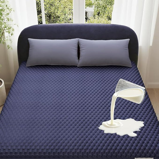 OhGeni 100% Waterproof Mattress Protector, Queen-Navy Blue Size Mattress Pad, Fits 6"-20" Mattresses with Deep Pocket, Cooling, Breathable Fitted Sheets, Soft Bed Cover, Noiseless, Machine Washable