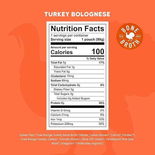 Serenity Kids 7+ Month Turkey Bolognese Bone Broth Baby Food Puree - Toddler Pouches with Organic Veggies & Free-Range Turkey - High-Protein Savory Blend, No Added Sugar & BPA-Free - 3.5 Oz, 12 Pack