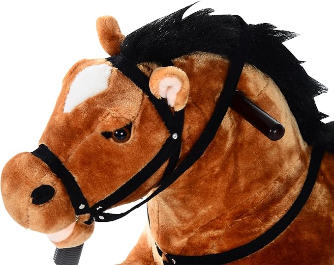 Qaba Durable Plush Toddlers Spring Rocking Horse, Bouncing Rocker Toy with Realistic Sounds