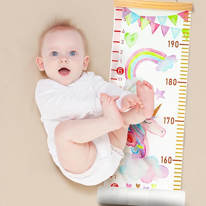 Mibote Baby Growth Height Chart Handing Ruler Wall Decor for Kids, Canvas Removable Height Growth Chart 79" x 7.9" (Unicorn)