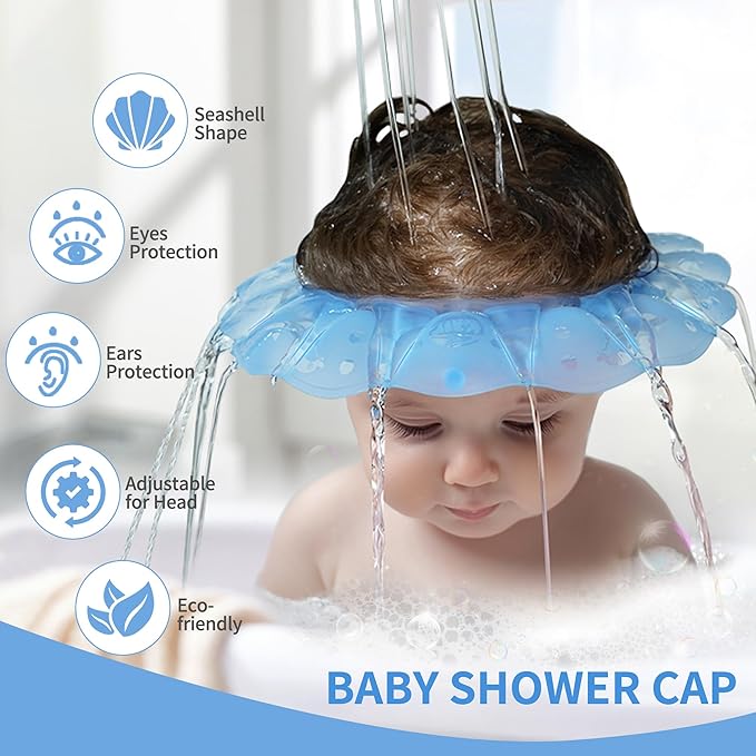kair Baby Kids Shower Cap Soft Adjustable Silicone Toddler Bath Visor Children Hair Washing Hat Keep Kids Shield Water Out of Eyes & Ears (Blue, Head Size 12.5"-19" Less Than 24 Months)