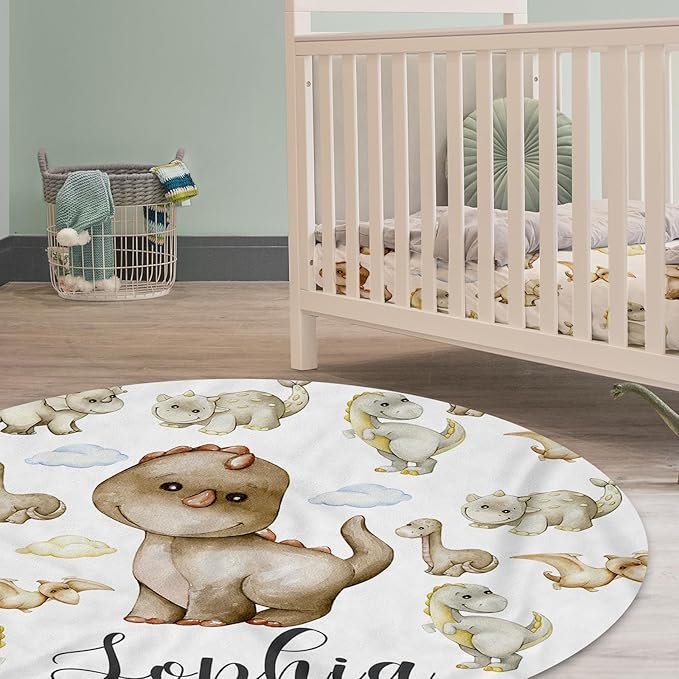 Custom Baby Crib Bedding Set,Personalized Name 4 Piece Nursery Bed Set with Dinosaur Design,Baby Blanket Fitted Sheet Nursery Rug Wall Art Set,Custom Room Decor Idea Gift for Newborns Boys Girls