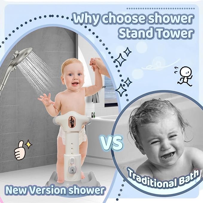 Baby Bath with Shower Stand Support ,Baby standing support Adjustable Toddler Shower Tower with Anti-Pinch & Anti-Slip Design,Infant Safety,Ideal Gift for baby standing bath 6-36 Months(Gray)
