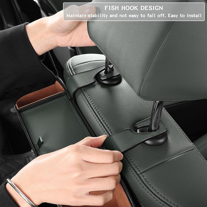 HALOYIVGO Car Seat Back Organizer - Stylish & Functional Storage for Family Adventures - Cup Holders, Tissue Box & Hooks - Perfect for Kids, Road Trips & Travel (Emeralds)