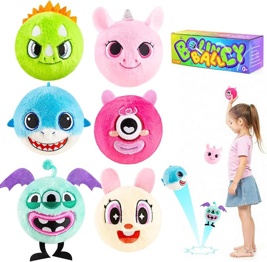 ZOOJOY 6 Pcs Plush Bouncy Balls for Kids, 3-Inch Soft Sensory Toys with Unicorn, Bunny, Monster, Dinosaur & Shark, High Bounce Foam Balls Gift for Boys & Girls 6 Months+, Indoor & Outdoor Play