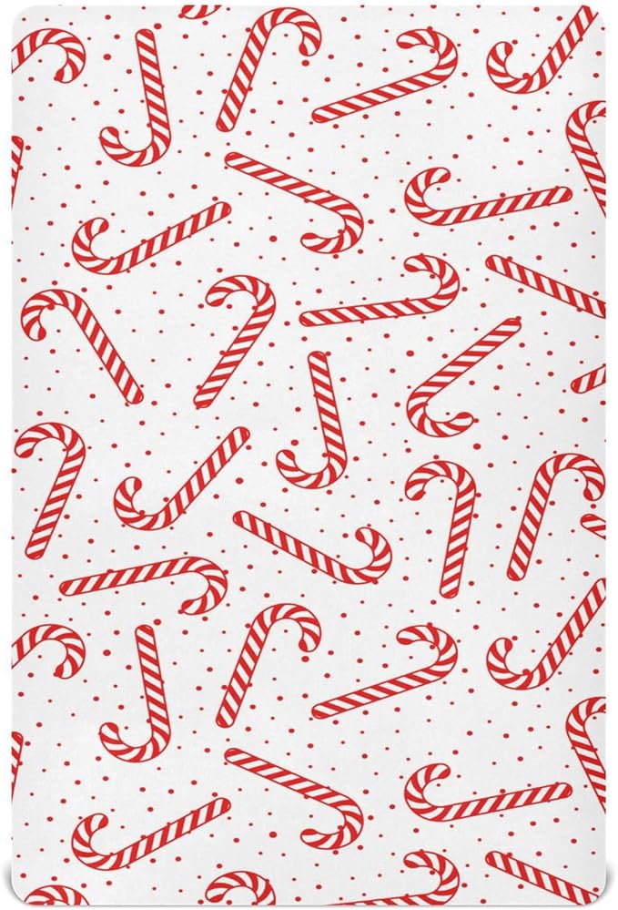 Christmas Candy Cane Crib Sheets Soft Breathable Fitted Baby Crib Sheets Mattress Cover for Boy Girls, 52" x 28" x 9"