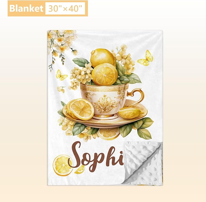 Personalized Baby Crib Bedding Set, 3 Pcs Custom Nursery Bedding Set with Name, Soft Baby Crib Set with Double Layer Blanket for Boys Girls, Customized Gifts for Infants Toddlers, Yellow Lemon