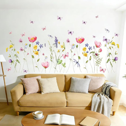 Boho Flower Wall Decals Wildflower Floral Dandelion Grass Wall Stickers Girls Bedroom Baby Nursery Kids Room Wall Decor
