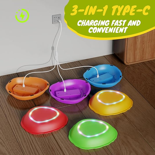 Rechargeable Stepping Stones for Kids, 6pcs Music and Light Up Anti-Slip Balance Sensory Toys for Toddler, Kids Indoor and Outdoor Play Equipment, Birthday Gifts Toys for 3 4 5+ Year Old Kids