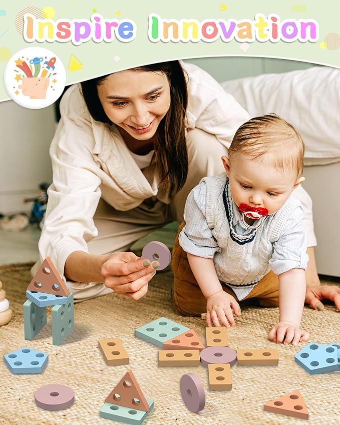 Yetonamr Montessori Toys for 1 2 3 Years Old Boys Girls Birthday Gifts, Wooden Sensory Toys for Ages 2-4 Toddlers Kids Baby, Toddler Stocking Stuffers Learning Toy Activities Puzzles Ages 1-3
