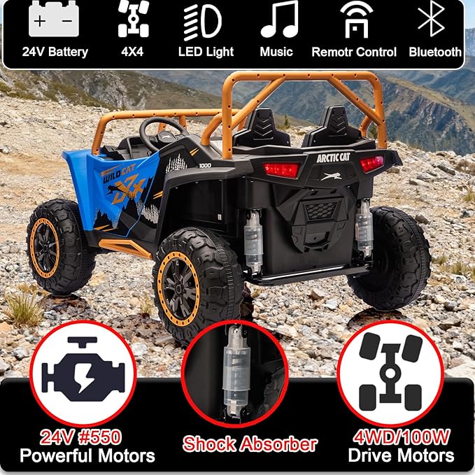 Electric 24V XXXL,2-Seater Licensed Arctic Cat Kids Ride on UTV,Race-Styled Pedals & Rubber Wheels,Variable Speed