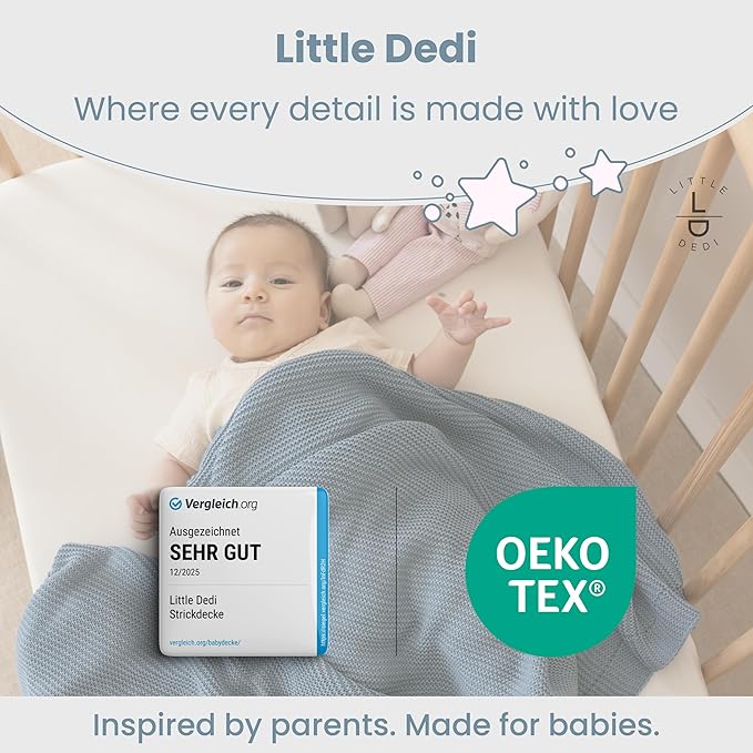 Alina Soft Knitted Baby Blanket, 31 x 39 in, Smoky Blue – Soft & Breathable – Oeko-Tex Certified – Lightweight & Cuddly – Perfect for Newborns, Toddlers, Cribs & Strollers