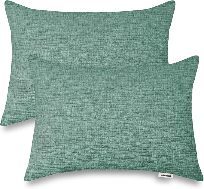 Toddler Pillowcases for 14"x20" Pillow 2 Pack, Muslin Small Toddler Baby Kids Travel Pillow Covers for Boys Girls with Envelope Closure (Roman Green, 14 x 20 Inch)