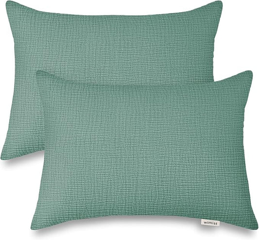 Toddler Pillowcases for 14"x20" Pillow 2 Pack, Muslin Small Toddler Baby Kids Travel Pillow Covers for Boys Girls with Envelope Closure (Roman Green, 14 x 20 Inch)