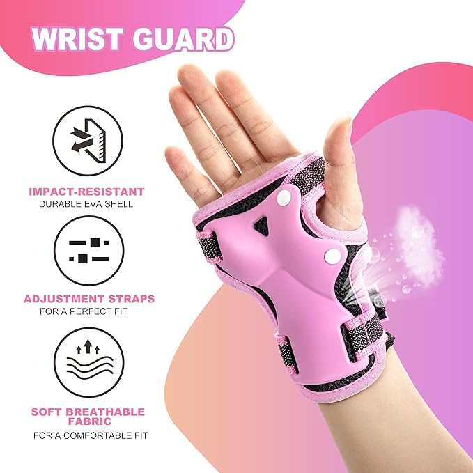 2PM SPORTS Knee Pads for Kids, Wrist Guards Knee and Elbow Pads Set with Drawstring Bag, Protective Gear Set for Girls Boys Roller Skating Cycling Skateboard
