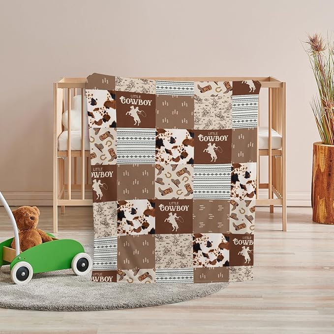 Western Blanket, Western Decor for Nursery Room, Baby Blankets for Boys Girls, Cowboy Baby Blankets, Western Baby Stuff, Soft Warm Lightweight Nursery Bed Blanket for Newborn Toddlers (04, 30x40 in)