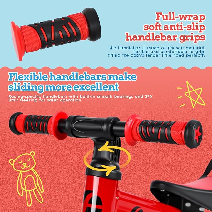 Kids Balance Bike with Push Handle, Tricycle for Toddlers 1-3 Years Old, Kids Bicycle with Adjustable Seat, Removable Pedals, Auxiliary Wheels, Foldable Metal Frame