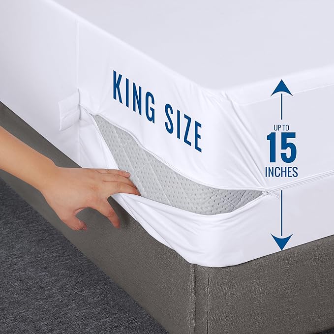 Utopia Bedding Waterproof Mattress Protector King Size, Zippered Mattress Encasement Bed Bug and Dust Mite Proof, Absorbent Six-Sided Mattress Cover