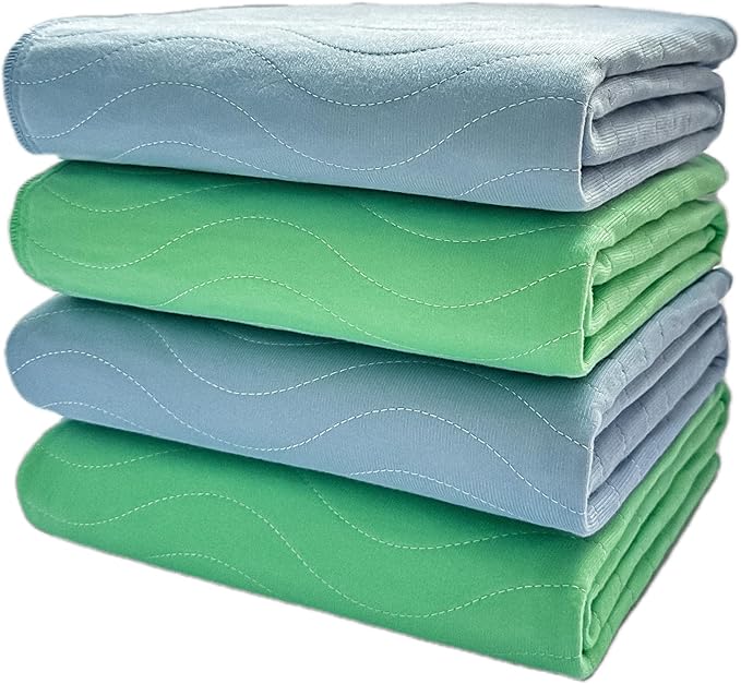 Albelia Washable Bed Pads Underpads, 34" x 36" (Pack of 4) - Heavy Absorbency Reusable Bedwetting Incontinence Pads for Kids, Adults, Elderly, and Pets - Waterproof Protective Pad for Bed, Floor