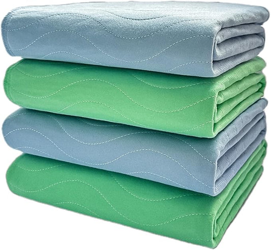 Albelia Washable Bed Pads Underpads, 34" x 36" (Pack of 4) - Heavy Absorbency Reusable Bedwetting Incontinence Pads for Kids, Adults, Elderly, and Pets - Waterproof Protective Pad for Bed, Floor