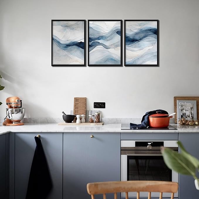 Framed 3D Textured Blue Abstract Wall Art, Modern Navy Blue Abstract Wall Decor Paintings, Neutral Minimalist Texture Posters Prints Pictures for Living Room Bedroom Office Home Decor 12x16 Inch