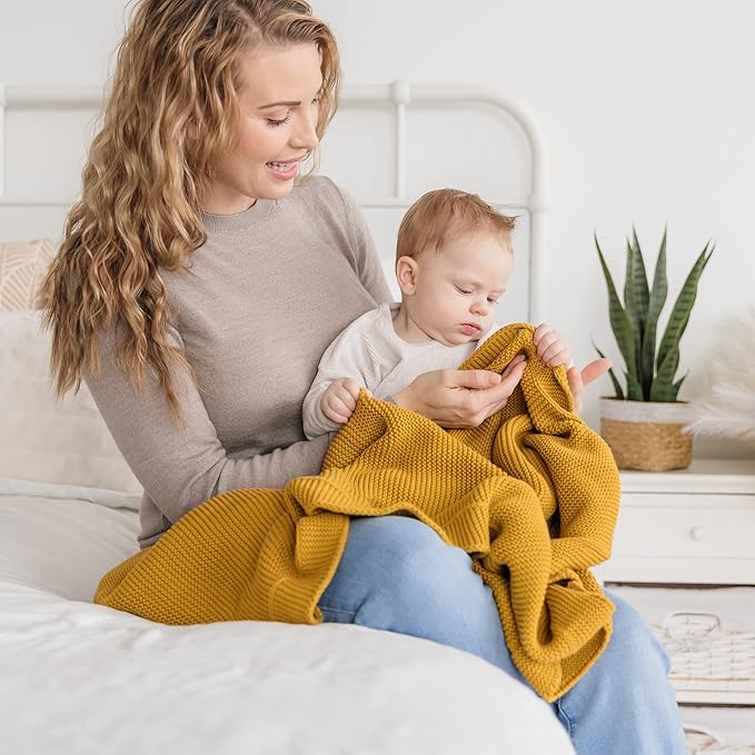 Natemia 100% Organic Cotton Knitted Baby Receiving Blanket for Newborn, Infant & Toddler – Ultra Soft 30" x 40" Crib, Stroller & Nap Time Cover for Boys and Girls – Baby Cotton Blanket