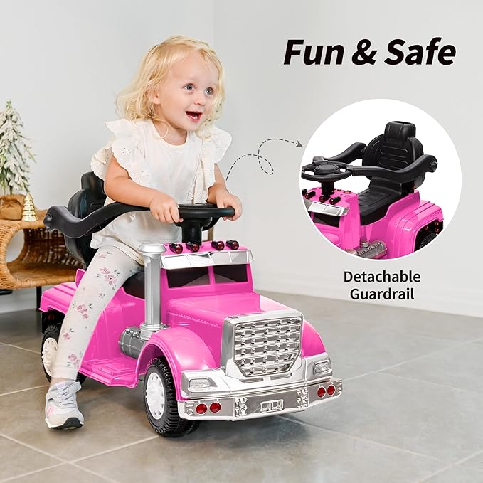 3-in-1 Ride on Push Car for Toddler with Handle, Toddler Ride on Toy for Boys, Stroller Sliding Walking Car w/Music, Horn and Lights - Hot Pink