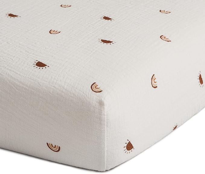 Meracorallo Muslin Fitted Crib Sheet, Soft and Breathable Baby Crib Sheet for Standard Crib and Toddler Mattresses, Sun Rainbow