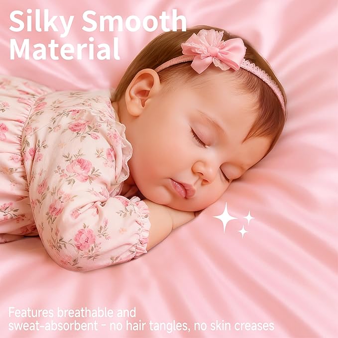 Pro Goleem Satin Soft Crib Sheet Great for Baby with Sensitive Hair Silky Baby Sheet Pink 52’’x28’’x8’’ Fitted Sheet for Girls
