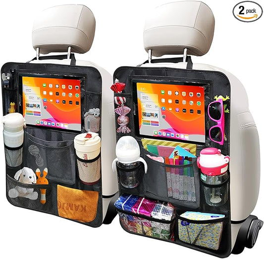Etre Jeune Backseat Organizer for Car, 2 PCS Seat Back Cover for Kids Toddlers with 10 Storage Pockets & 11″ Tablet Holder, Waterproof Back Seat Protector for Snacks Toys, Travel Accessories
