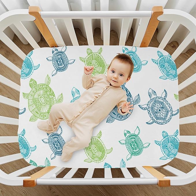 Sea Turtles Crib Sheets Breathable Soft Fitted Baby Playard Sheets Mattress Cover for Girl Boys, 39" x 27" x 5"