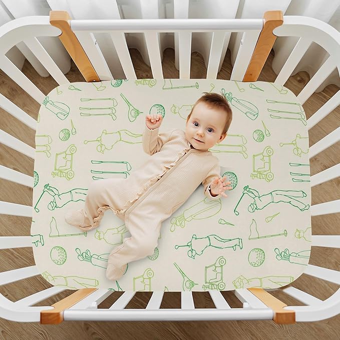 Fitted Crib Sheets for Baby Boys or Girls Soft Breathable Baby Play Yard Sheet for Standard Size Crib Mattress 52x28in Various Golf Images Player Pattern