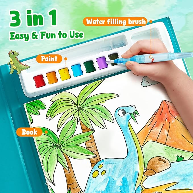 JoyCat Paint with Water Coloring Books for Toddlers, Watercolor Painting Sets for Kids Ages 3-5 4-8, Arts and Crafts Drawing Activities Toy Birthday Gift for Boys Girls (Dinosaurs)