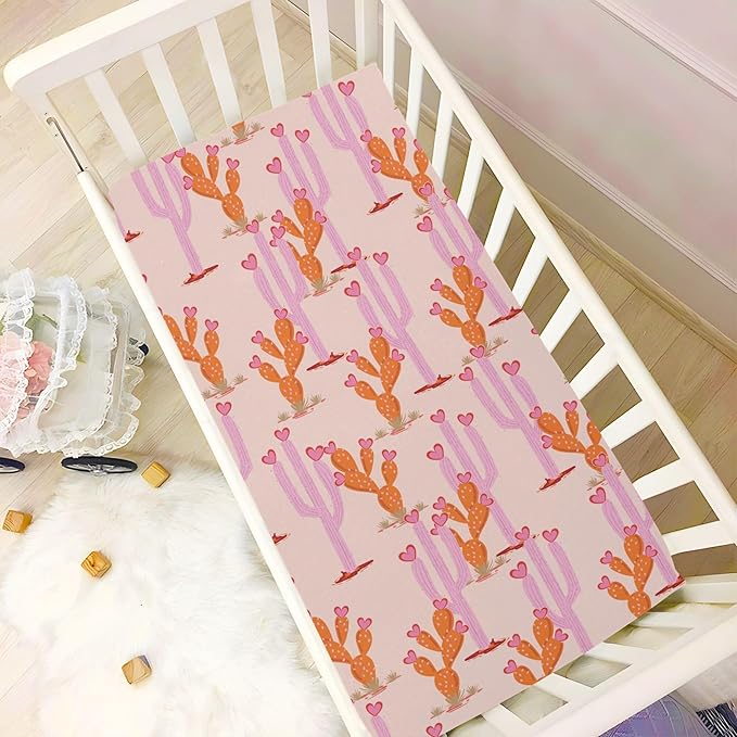 Cute Cowgirl Western Crib Sheets Soft Breathable Fitted Baby Crib Sheets Mattress Cover for Girls Boy, 52" x 28" x 9"