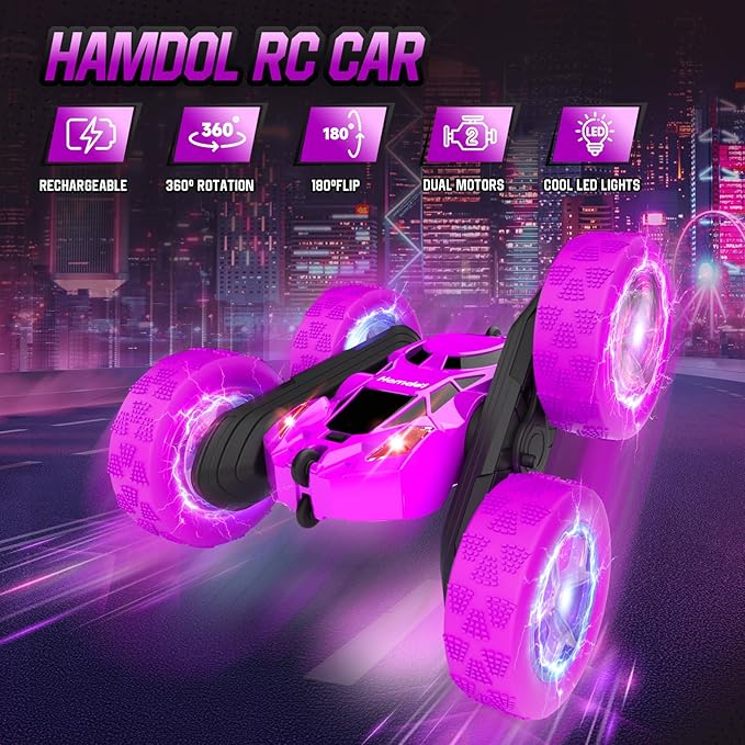 Remote Control Car for Kids, Stunt RC Cars with Cool Wheel Lights, Double-Sided Driving, 360-degree Rotation Boys & Girls Toys for Ages 6 7 8 9 10-12 Kids, Christmas, Birthday Idea